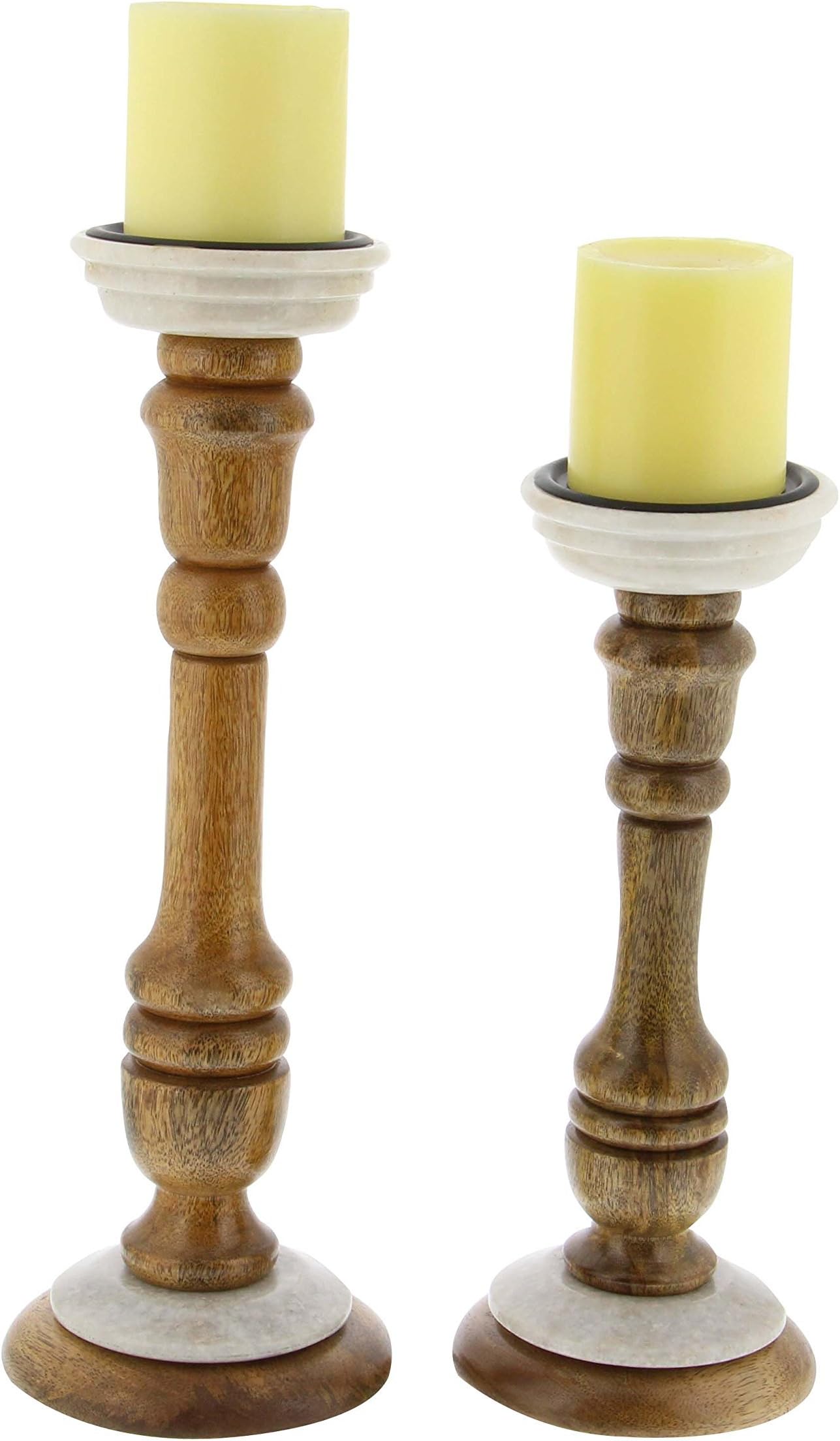 Deco 79 94553 Mango Wood Pedestal Candle Holders (Set of 2), 12" x 15", Brown/White/Black