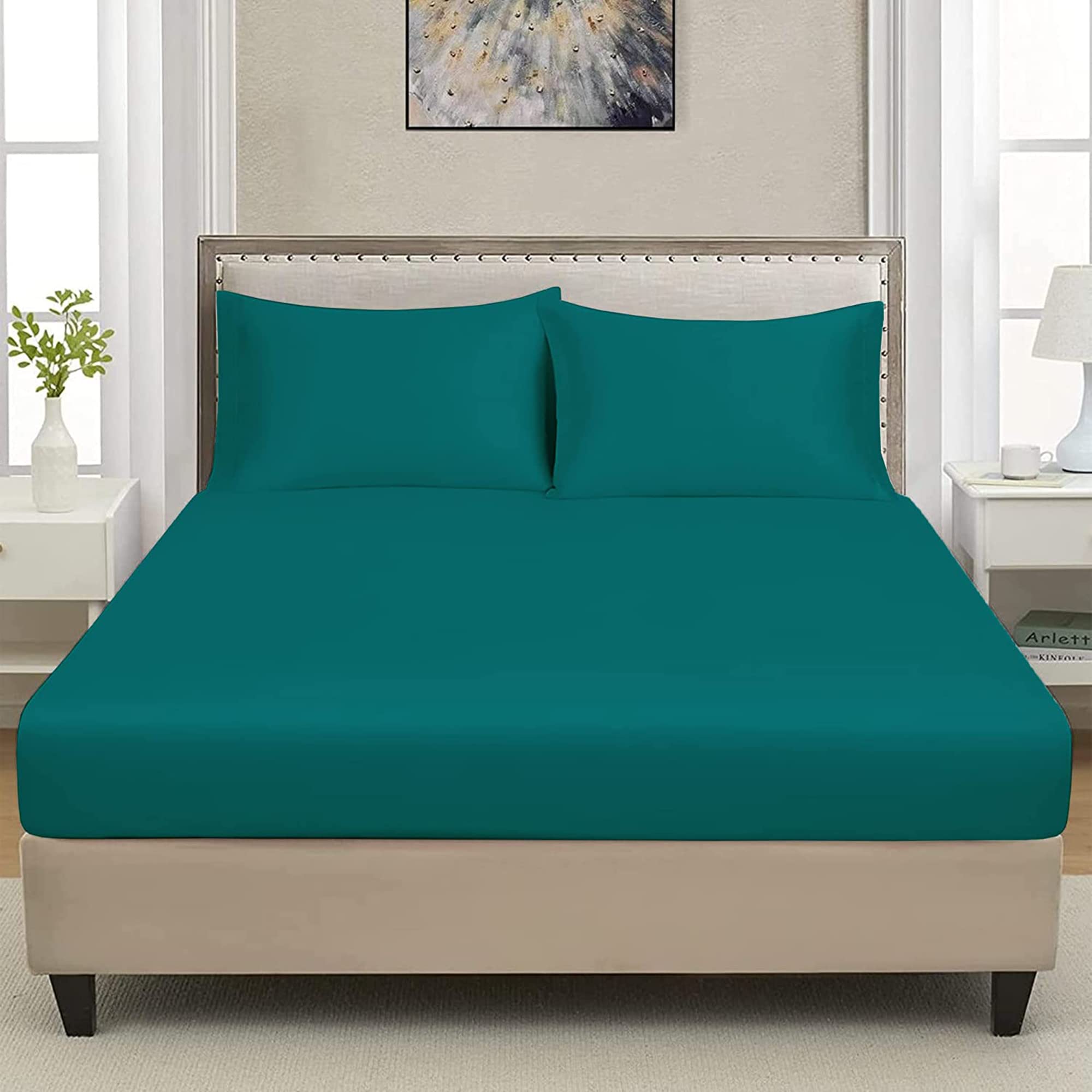 Extra Deep Luxuary Fitted Sheet 25cm Mattress Sheets 50% Cotton 50% Polyester By JRI® (Single, Teal) — image 1