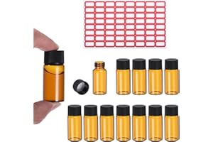 PATIKIL 10ml Amber Glass Vials, 50 Pack Sample Vials with Screw Cap and Write-on Spot Reagent Media Bottle with Labels Leak-P