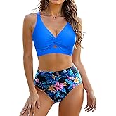 Women High Waisted Bikini Sets - Two Piece Tummy Control Swimsuits Cut Out Twist Bathing Suits 2025 Swimwear