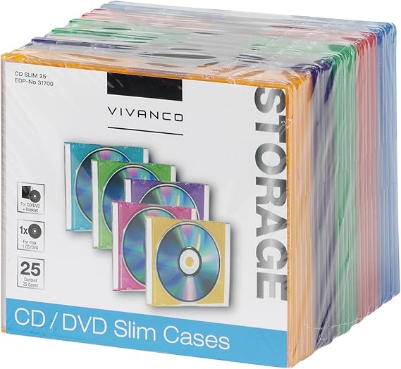Vivanco - Carcasa para CD/DVD (25 Unidades) Transparente: Amazon.es: Informática