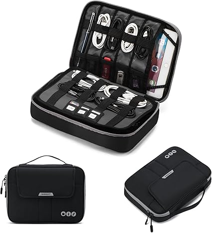 Amazon Bagsmart Pc周辺小物用収納ポーチ ガジェットポーチ Acアダプター 大容量 2室構造 撥水加工 全4色 配線アクセサリー 文房具 オフィス用品
