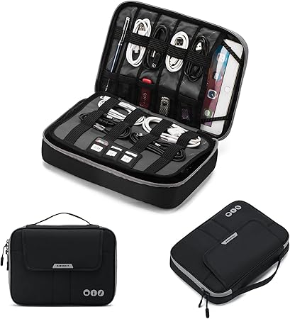 Amazon Bagsmart Pc周辺小物用収納ポーチ ガジェットポーチ Acアダプター 大容量 2室構造 撥水加工 全4色 配線アクセサリー 文房具 オフィス用品