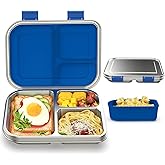BABHAMNESS Stainless Steel Bento Box Kids, 3 Compartments Leak Proof Metal Bento Lunch Box, 304 Stainless Steel Bento Lunch Containers for School and Office,Dishwasher Safe, BPA-Free-Blue