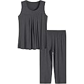 Latuza Women's Summer Pleated Tank Top Capris Pajamas Set