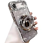 Changjia Magnetic Kickstand Glitter Case for iPhone Air,[Compatible with Magsafe] Cute Bling Sparkly Rhinestones with Camera Lens Protector&Makeup Mirror Women Girls Case for iPhone 17 Air 6.5",Silver