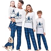 Awoscut Christmas Family Matching Pajamas Sets Christmas PJ's Letter Print Top and Plaid Pants Jammies Sleepwear