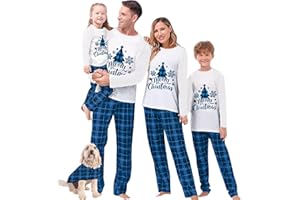 Awoscut Christmas Family Matching Pajamas Sets Christmas PJ's Letter Print Top and Plaid Pants Jammies Sleepwear