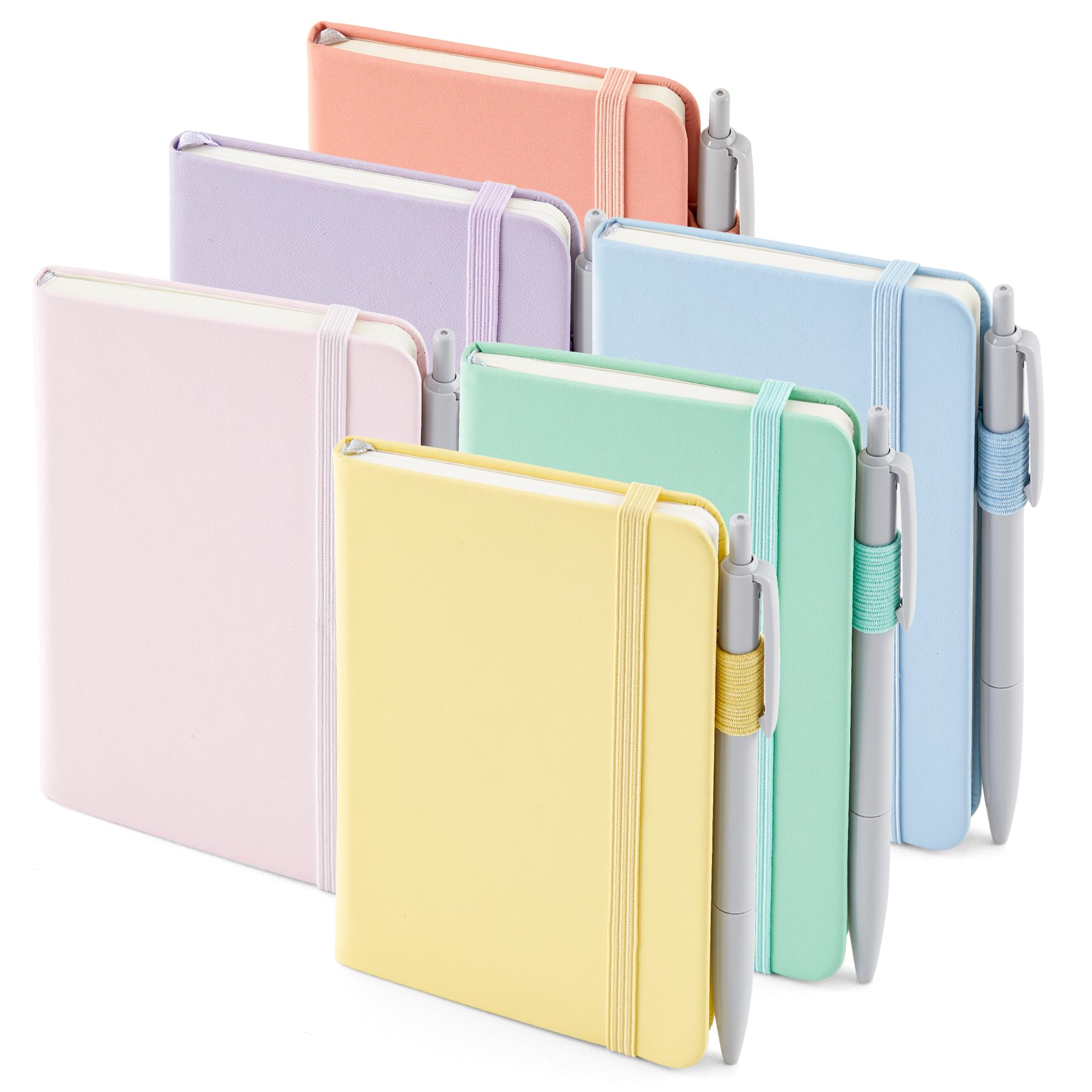 feela 6 Pack A6 Pocket Notebooks, Hardback Lined Small Notebooks with Dividers and Black Pens, Classic Ruled Mini Notepads Journal Bulk for Office School Writing Plans Memos, 9 X 14cm, Pastel Colours