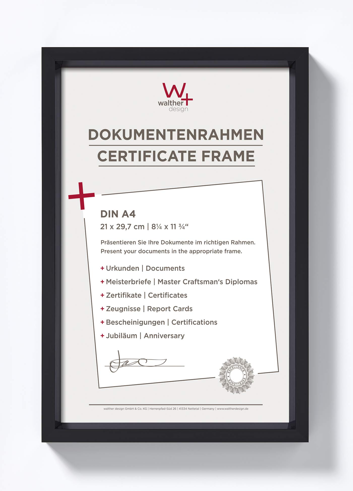 walther design Picture Frame Black 21 x 29,7 cm (DIN A4) with PassepArtout, Steel Style Plastic Frame ES130B