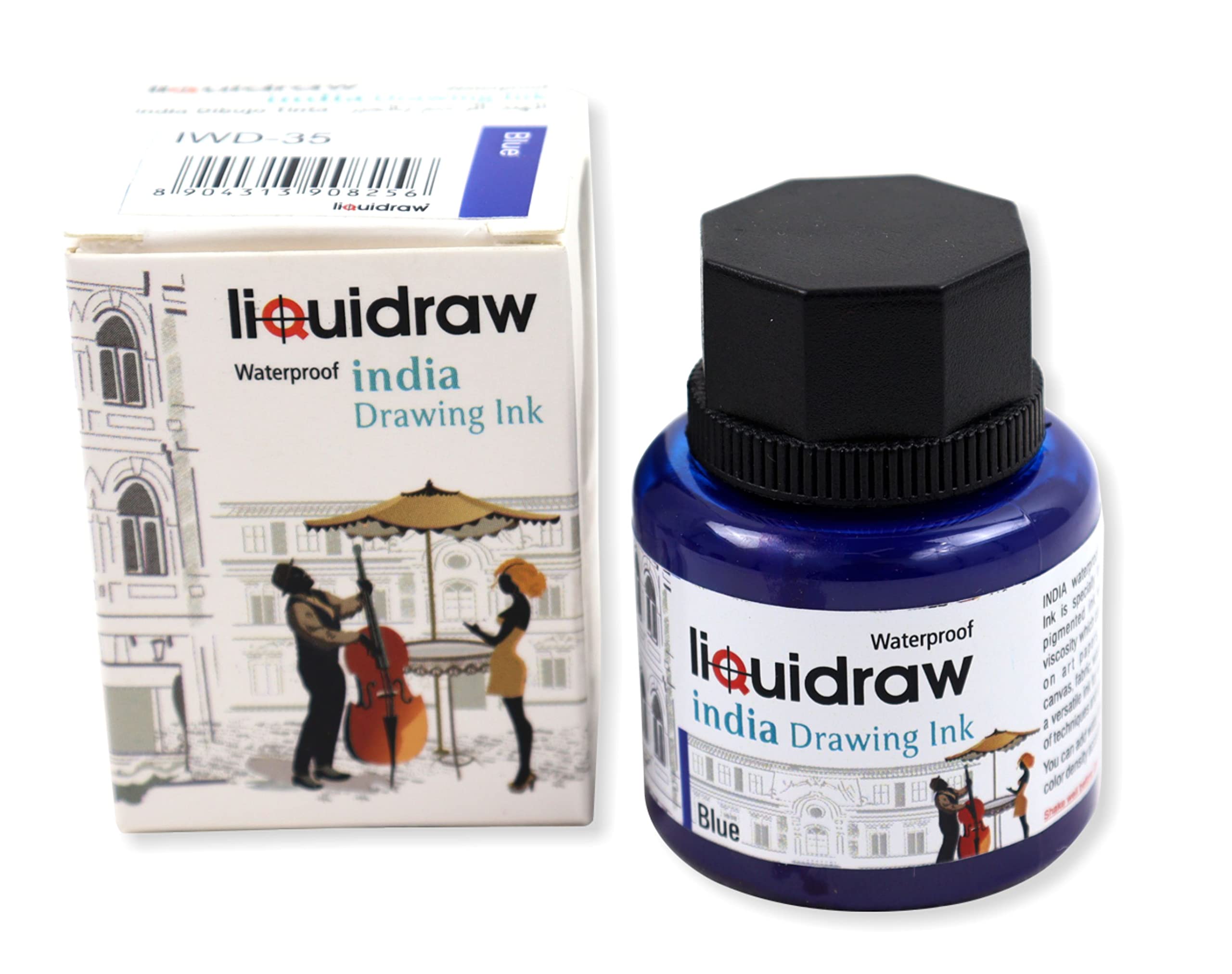 Liquidraw Coloured Drawing Ink India Ink, Waterproof 20 Assorted Colours, 35ml Indian Inks for Artists (Blue)