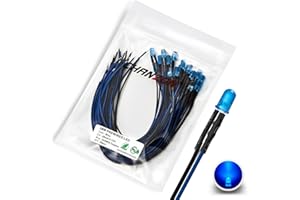 [UL Wire] Chanzon 20 pcs Pre-Wired 5mm Blue Lens LED Diode Blue Lights (Round Diffused Frosted Lens DC 12V) with 560 ohms 1/4