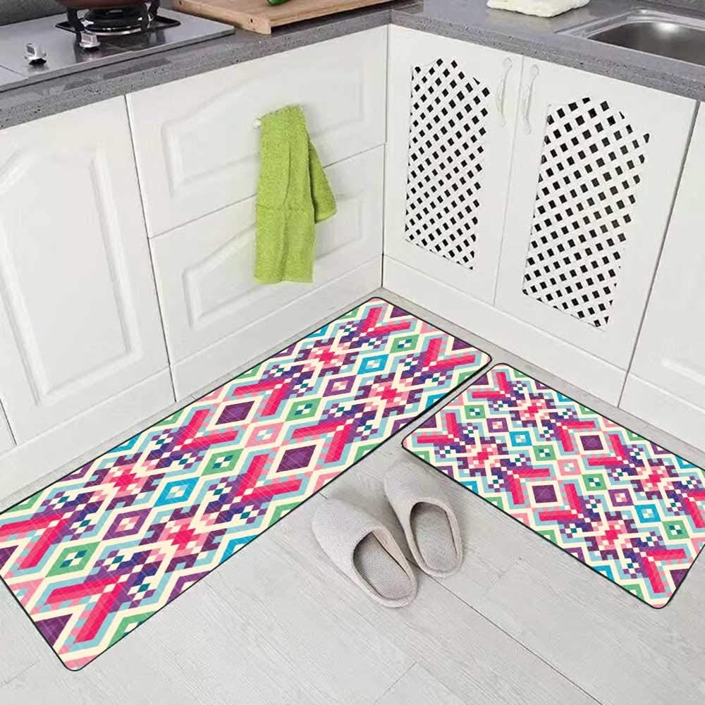 Holiday Kitchen Rugs,Jacrane Kitchen Rugs Indoor Rug Kitchen Floor Washable Ethnic Patterns Kitchen Rugs and Mats (17"X48"+17"X24")
