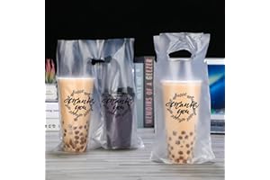 Kisston 1000 Pcs Drink Carrier for Delivery, Plastic Carrier Bags Thank You Clear Handle Drink Poly Bags Bulk for Coffee Tea Beverage Juice(Hold 2 Cups, Hold 1 Cup)