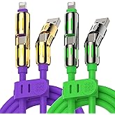 MFish 240W 4-in-1 USB Charging Cable, 2 Pack 6.6FT, Fast Charger Cord, USB-A & Dual USB-C to USB-C/Lightning, for iPhone 17/16/15/14, iPad, MacBook & More (2PACK, Purple+Green, 6.6Ft)