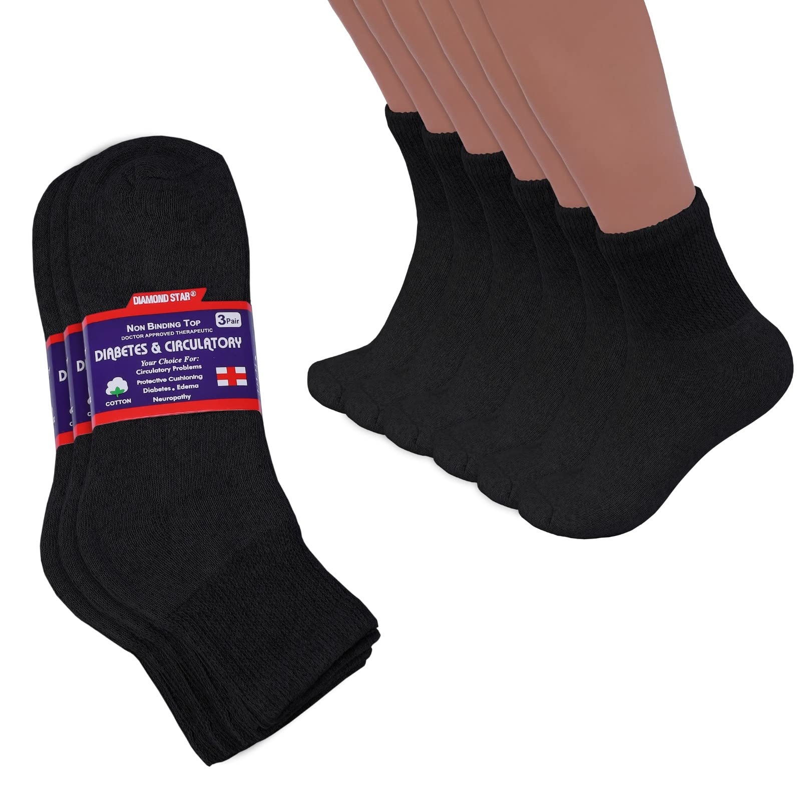 Photo 1 of Diamond Star Diabetic Ankle Socks, Non-Binding Circulatory Doctor Approved Cushion Cotton Quarter Socks for Men’s Women’s (12 Pack Black, Big & Tall Men's 13-15 Shoe Size 9-14)