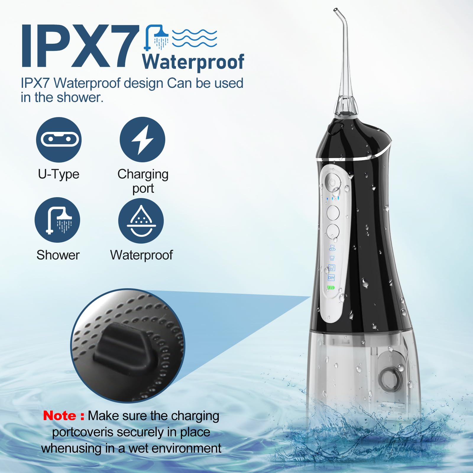 NBGRLVS Water Dental Flosser for Teeth Cleaning Cordless - 4 Modes 3 intensities Cleaner Picks，IPX7 Waterproof 320ML Oral Irrigator, Powerful Battery Rechargeable Flossing Portable for Travel Home