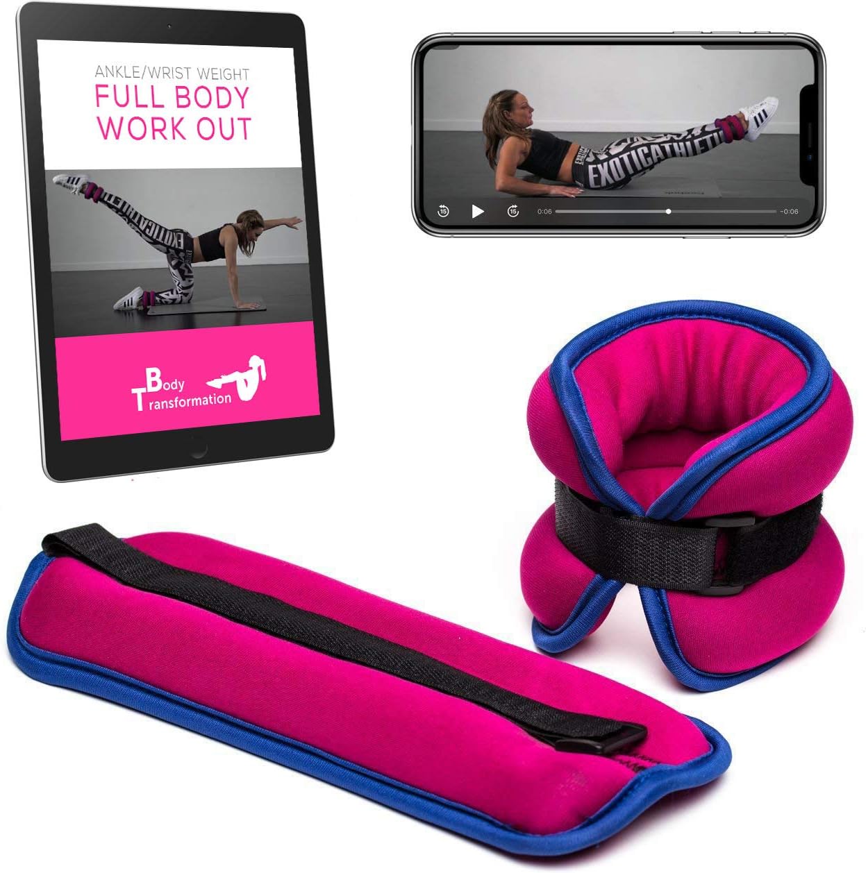 Body Transformation Ankle or Wrist Weights 1kg Each + Fitness App + eBook