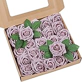 Meldel Artificial Flower 25pcs Real Touch Dusty Pink Rose Fake Foam Roses with Stems for DIY Wedding Bouquets Gifts Bridal Shower Faux Floral Centerpieces Arrangements Home Party Tables Decorations
