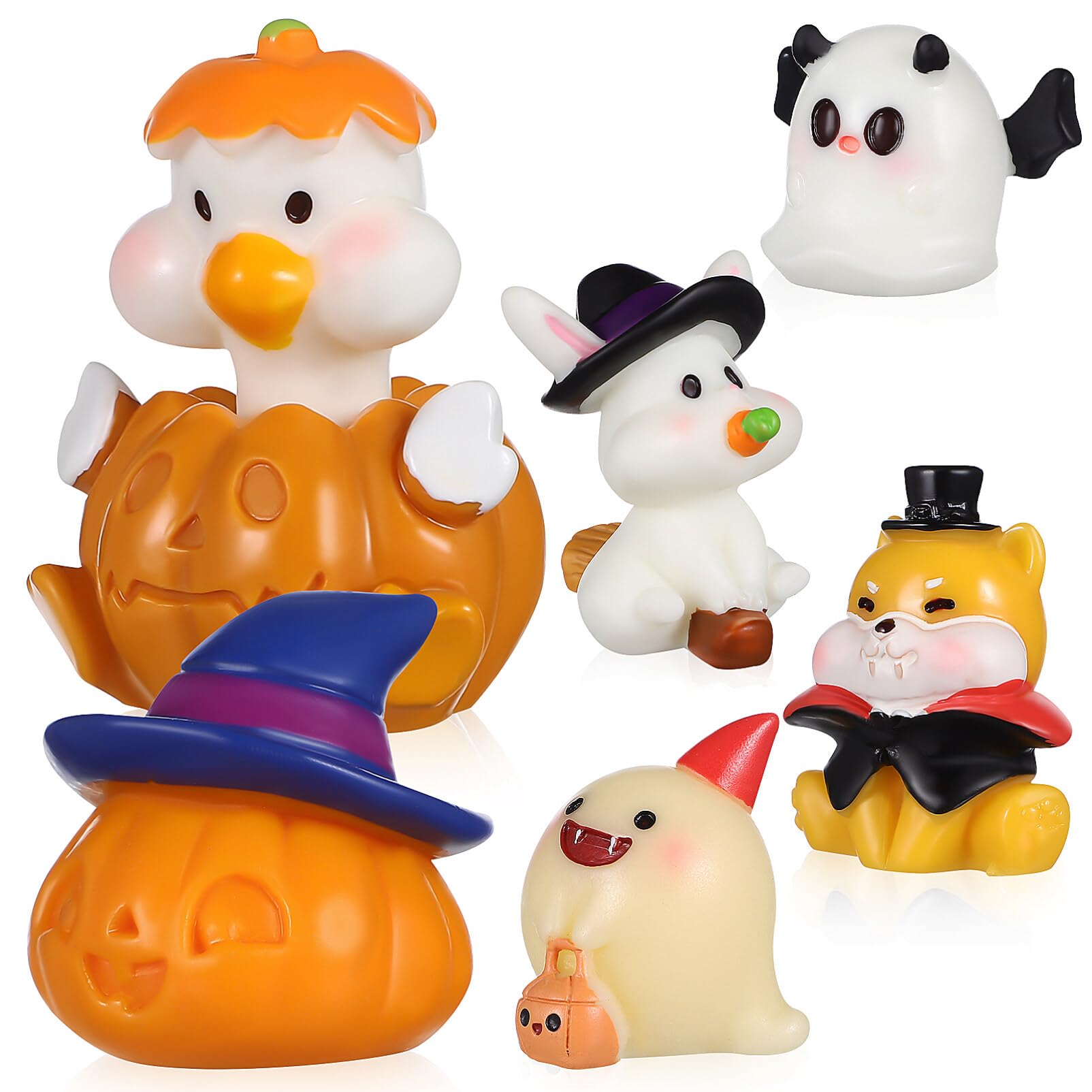 BESPORTBLE Miniature Resin Pumpkins: 6PCS Garden Pumpkins Figurines, Halloween Ghost Figurine, Miniature Garden Ornaments for Halloween Decoration