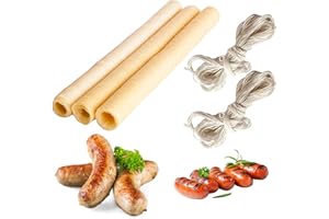 3 Pcs Edible Drying Natural Sausage Casing, Collagen Casings with 2 Cotton Twine for Flavorous Homemade Sausages Ham, Breakfa