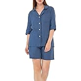 Simple&Opulence Women's 100% Linen Pajama Set Soft Shirt and Pants 2 Pieces Loungewear Slim Fit Soft and Breathable S-L