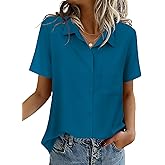 Zeagoo Women Blouses Short Sleeve Button Down Shirts Business Casual Dressy Work Tops Summer Spring Clothes