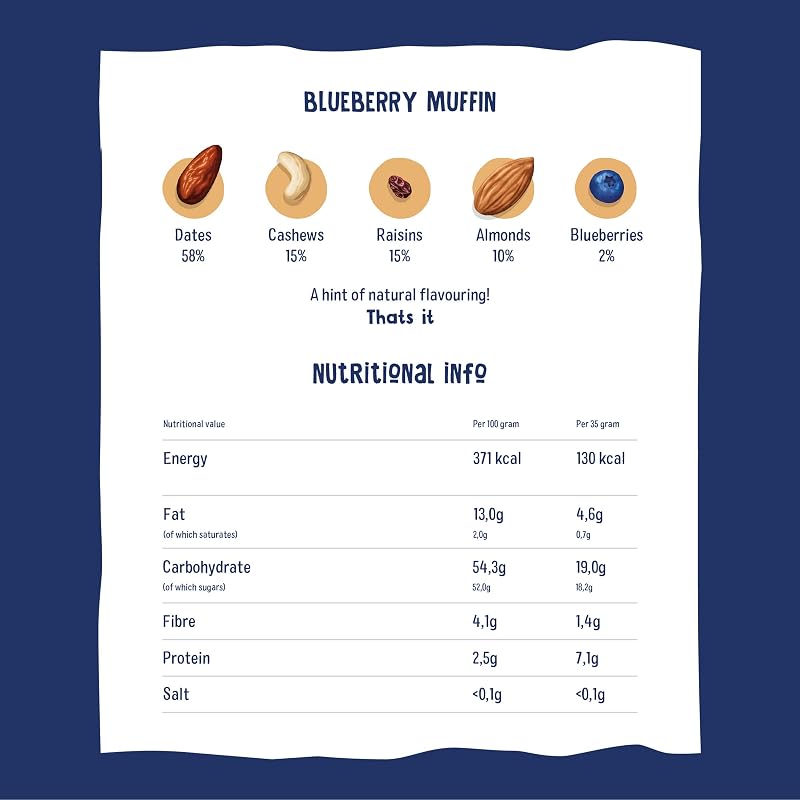 Blueberry Muffin | Barritas Raw de Fruta y Frutos Secos | 18 x 35g