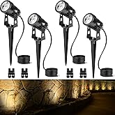 SUNVIE 3W Low Voltage Landscape Lighting LED Landscape Spotlights with Connectors Waterproof Low Voltage Landscape Lights 3000K Warm White Uplights Outdoor Spot Lights for Yard Garden House, 4 Pack