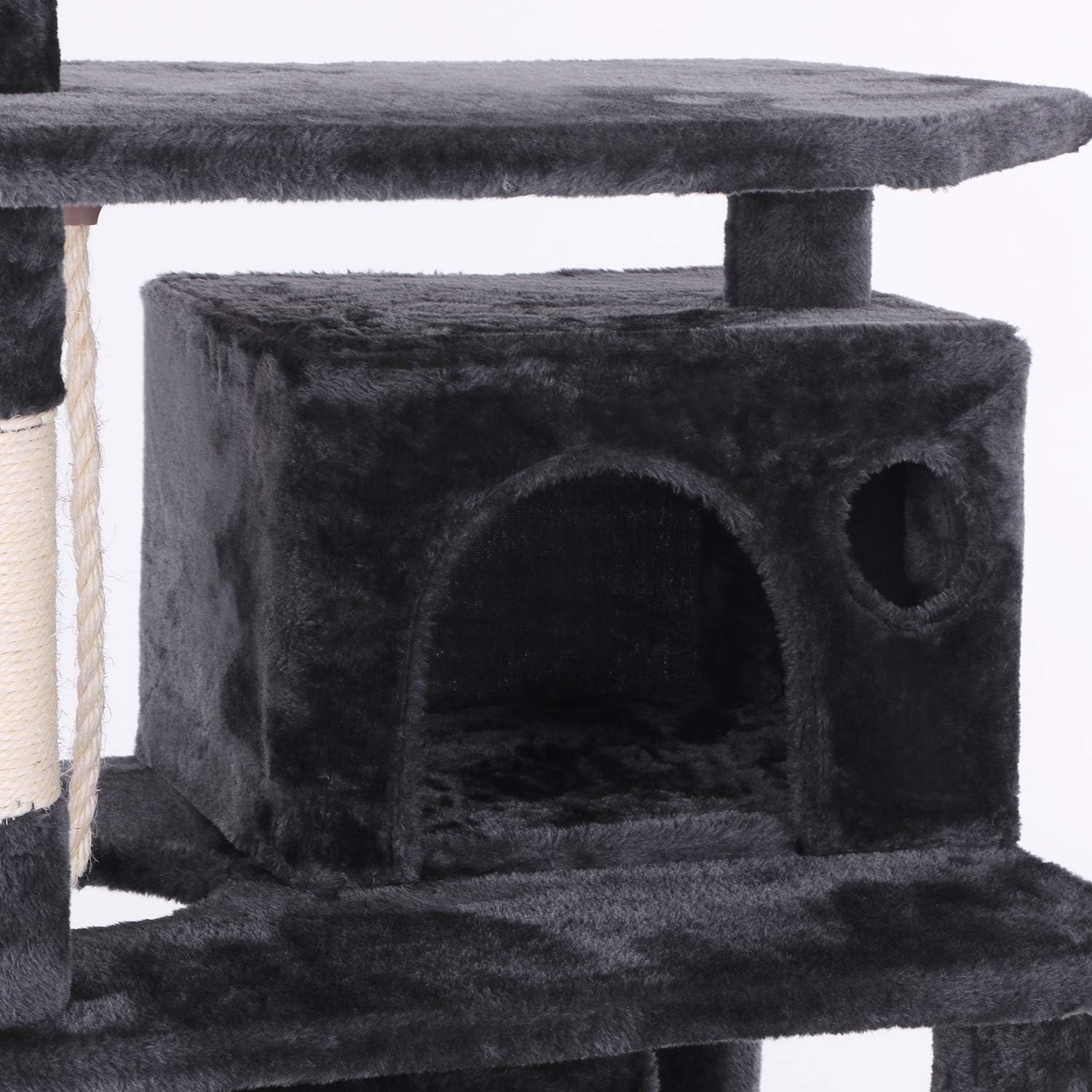 BEWISHOME Cat Tree Condo Furniture Kitten Activity Tower Pet Kitty Play House Playground with Sisal Scratching Posts Perch Hammock Tunnel Grey MMJ02H : Pet Supplies