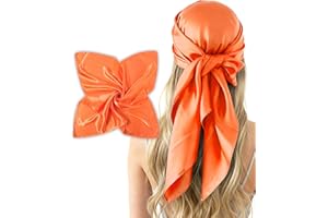 CHUNG 35" Large Head Scarf Solid Color Square Wraps Satin Silky Big Hair Bandanas 90cm Necktie