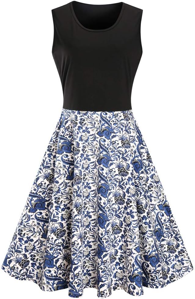 HAALIFE◕‿Women's Vintage Scoop Neck Midi Dress Sleeveless A-line Cocktail Party Tank Dress