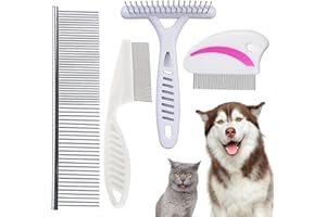 Cdycam Tear Stain Remover Combs, Professional Pet Stainless Steel Grooming Brush, Undercoat Rake and Flea Dog Cat Combs, Effectively Clean Mucus and Stains (4 Packs)