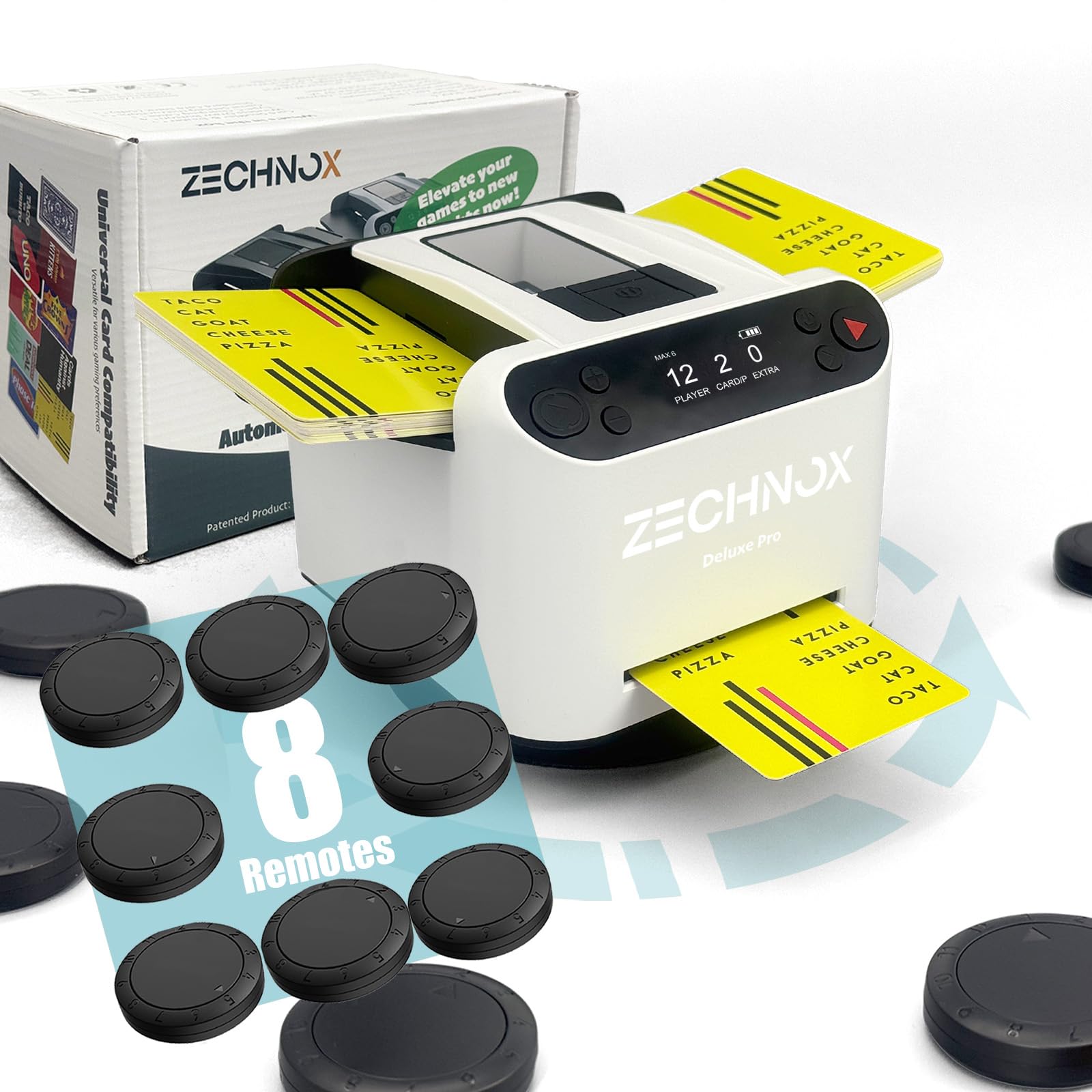 Photo 1 of 2025 New Smart 2-in-1 Automatic Card Shuffler and Dealer,Programmable Card Dealer,Card Shuffler 2 Deck,360° Rotation,Ultra Quiet,Rechargeable,Support 12 Players (Black&White+8 remotes)