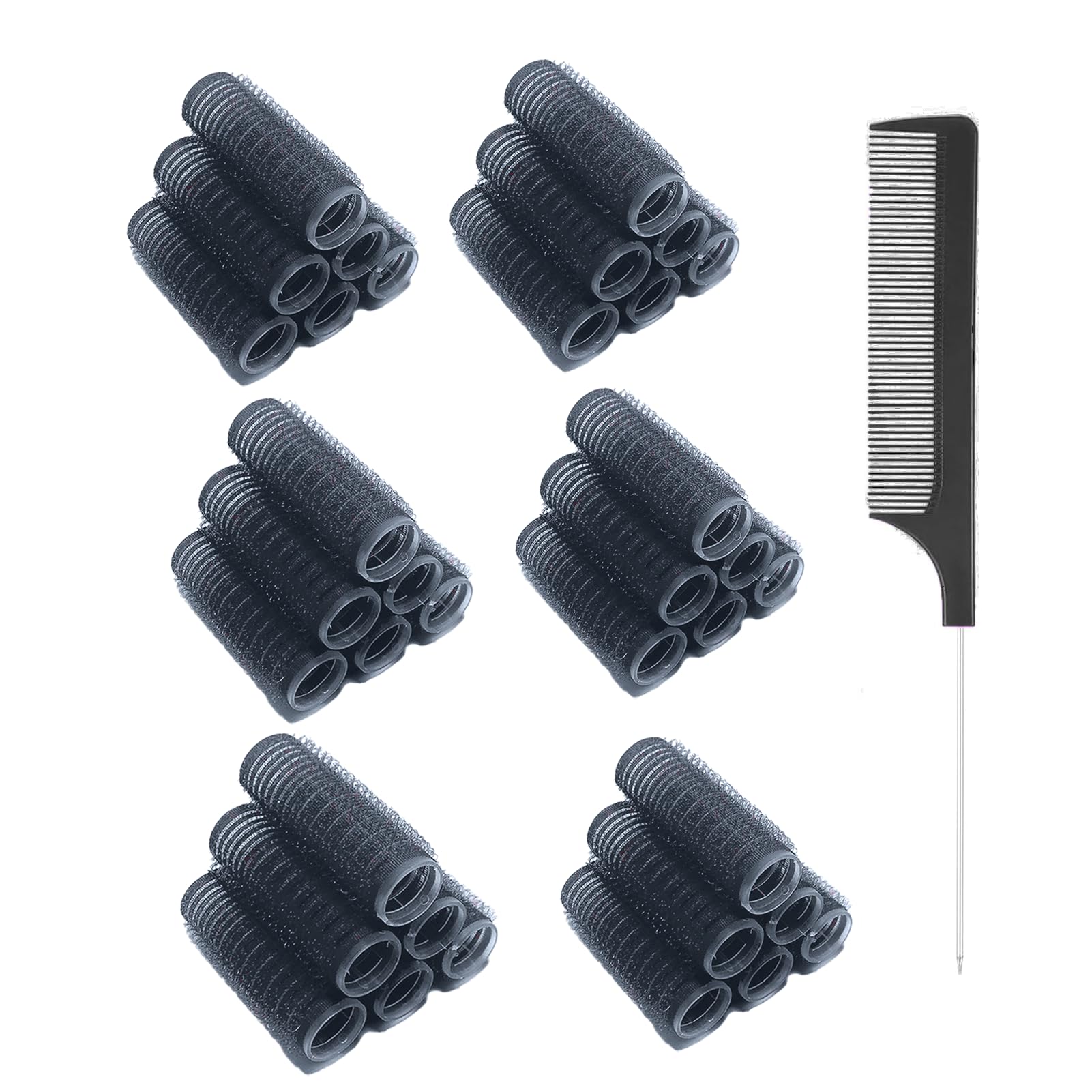 Photo 1 of MOODKEY 36PCS Self Grip Small Hair Curlers Black Heatless Roller Hair Curlers Pro DIY Curly Hairstyle Hair Rollers Tools Rat Tail Comb for Women Medium Short Hair(0.6 x 2.4 Inch)