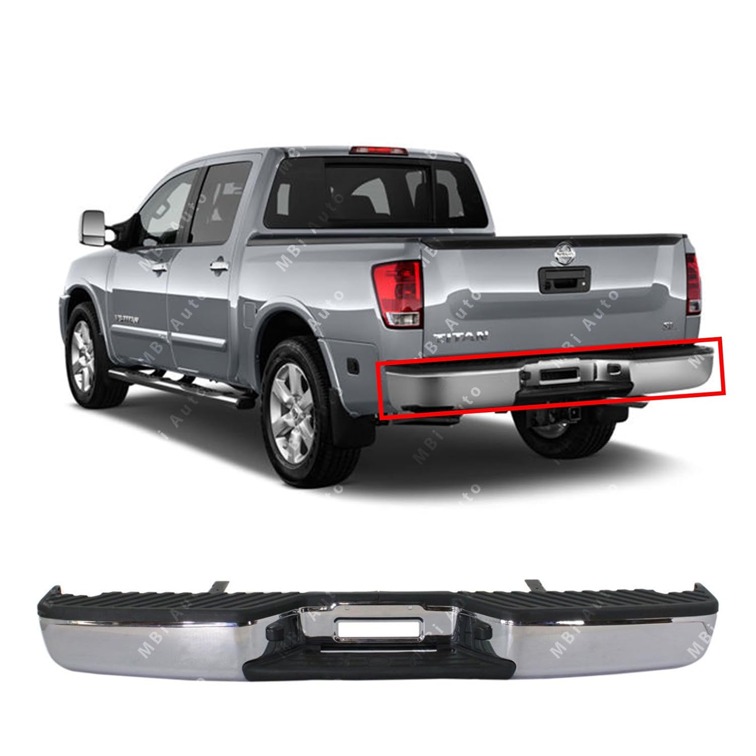 Chrome MBI AUTO NI1103109 Steel Rear Bumper Assembly for 20042014