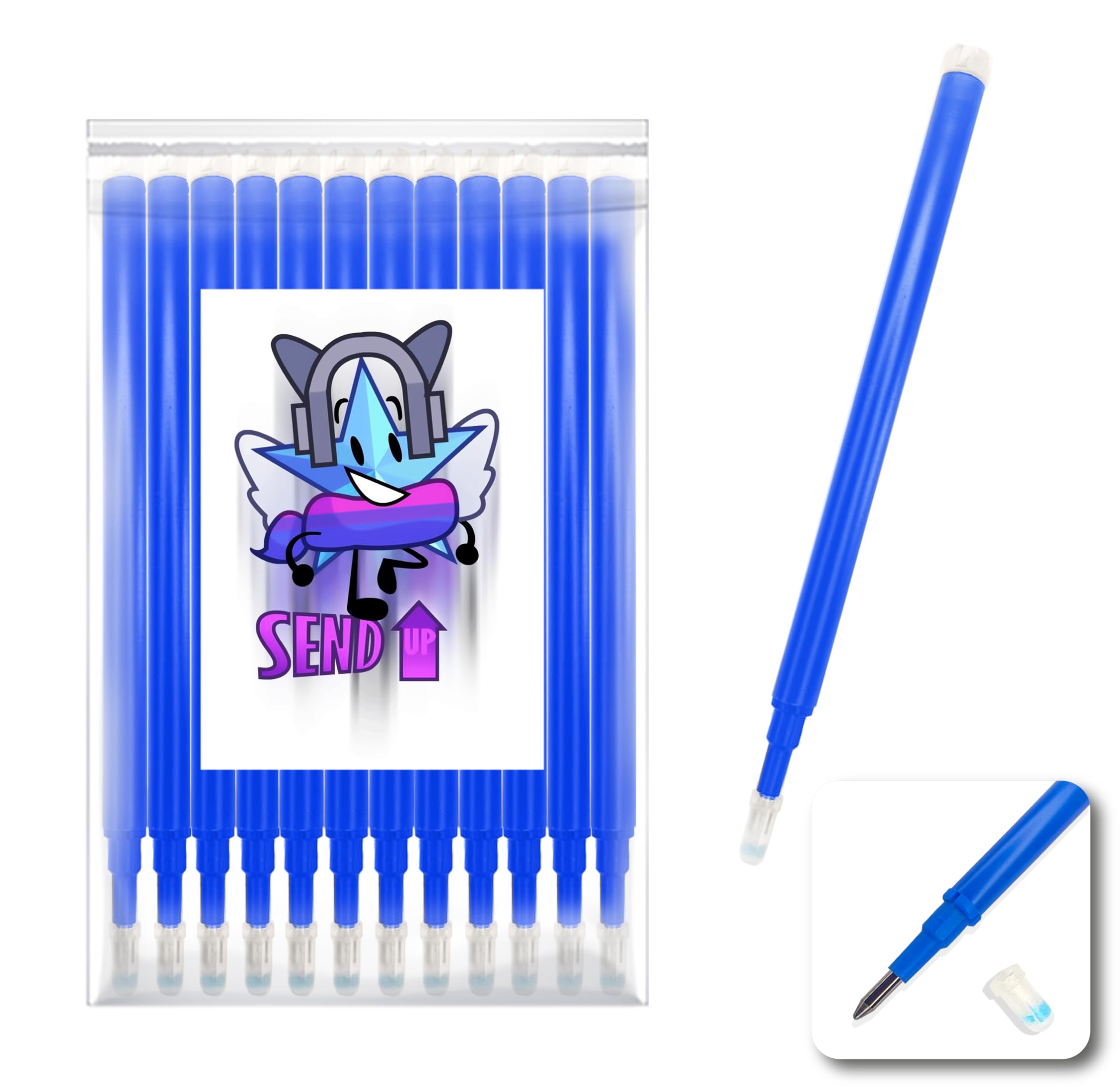 12 Blue Pilot Friction Compatible XXL Refills for Erasable Gel Pen Tip 0.7. Stick for School Writing on Fabric and Skin Heat Erasable (Blue)