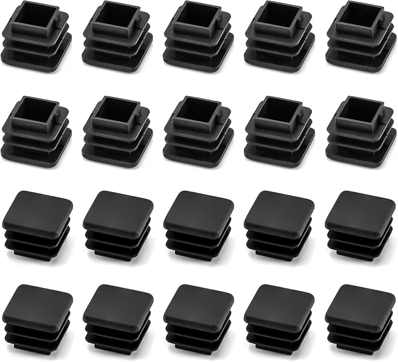QWORK Square Plastic End Caps 3/4" x 3/4" 20mm Ribbed Tube Furniture Foot Plugs