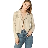 Allegra K Women's Short Soft Zip Up Faux Suede Biker Moto Jacket