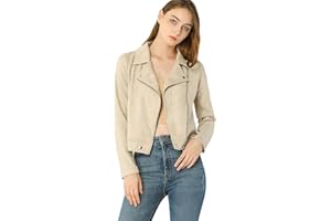 Allegra K Women's Short Soft Zip Up Faux Suede Biker Moto Jacket