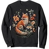 Fox Floral Garden Wildlife Nature Art Cottagecore Flowers Sweatshirt