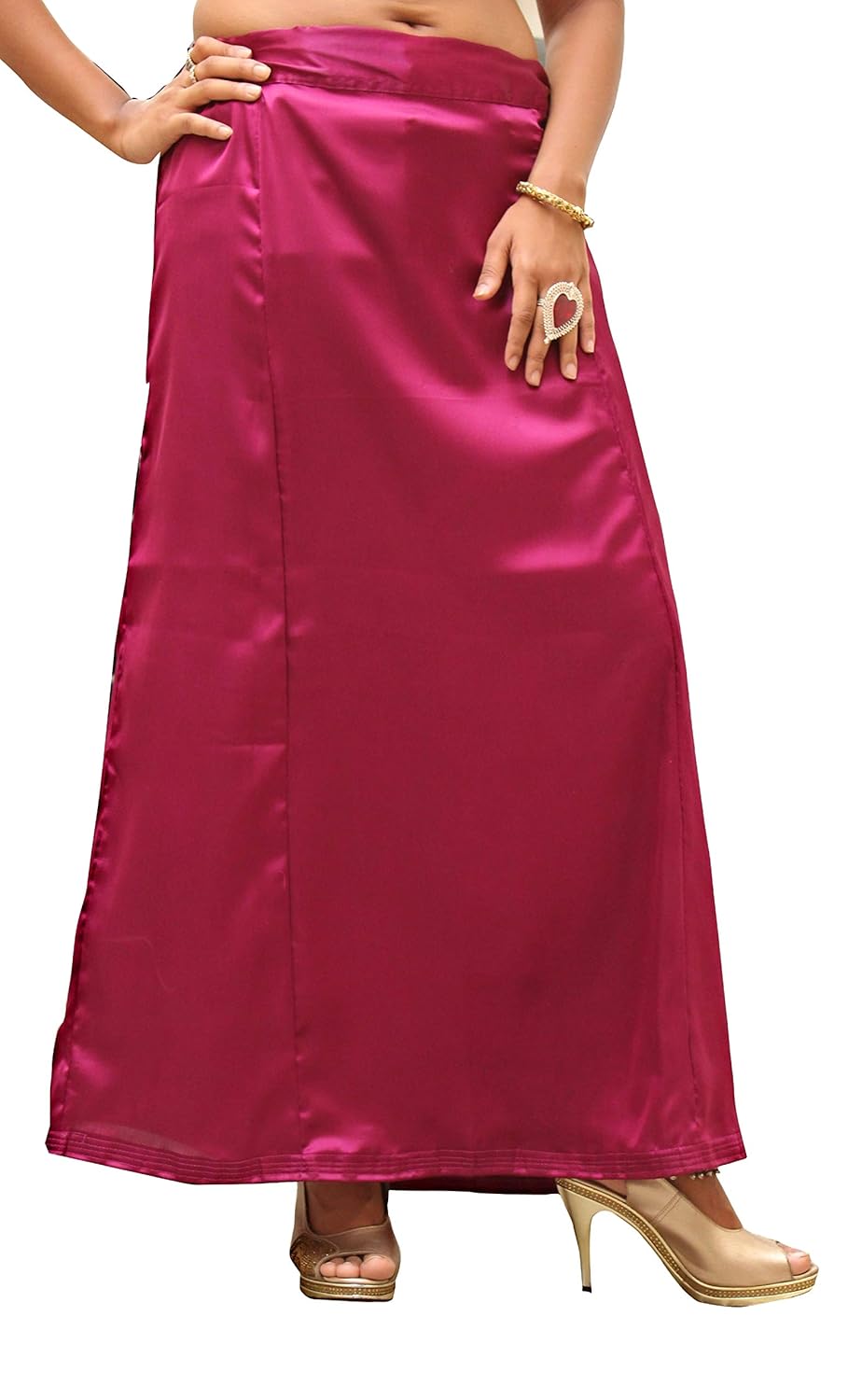 s.k. textiles satin petticoat with one inch bookrum wine red, medium (suitable for 41-46 inches waist size)