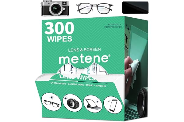 Metene Lens Wipes, 300 Pre-Moistened Individually Wrapped Glasses Wipes | Scratch & Streak-Free Cleaner for Eyeglasses, Sungl