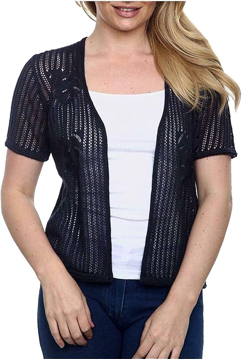 Damen Reversjacke Kurzarm - Leichte Strickjacke Mit Knopfverschluss