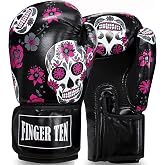 FINGER TEN Stylish Pattern Boxing Gloves Women 8-16 oz | Pro Training Sparring，Suitable for Boxing Kickboxing MMA Fighting Workout，Durable Leather Adult Heavy Punching Bag Glove