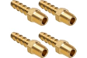 JUWO Air Hose Fittings, 1/8" NPT Male to 1/4" Barb, Brass Hose Barb Fittings, Heavy-Duty and Leak-Free Adapter for Air, Water, Fuel Line, 4 Pack