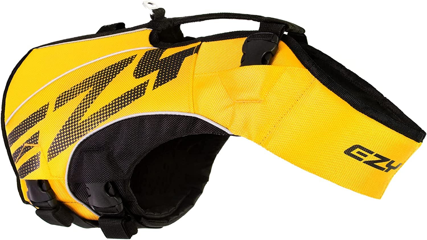 Photo 1 of EzyDog DFD X2 Dog Life Jacket - Adjustable Swimming Safety Life Vest Preserver with Continuous Neck Flotation, Reflective Trim, & Grab Handle (Large, Yellow)