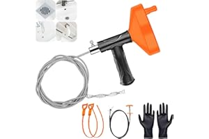 LAUNARY 33 Feet Drain Snake Auger, Plumbing Snake Drain Hair Clog Removal Tool, Heavy Duty Toilet Snake Auger, Sink Unclogger Drain Cleaner Tool for Bathroom Kitchen Tub Shower Drain Clog Remover with Gloves