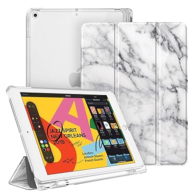 Fintie Case with Pencil Holder for iPad 7th Generation 10.2 Inch 2019 - Slim Shell Lightweight Cover with Translucent Frosted Stand Hard Back, Supports Auto Wake/Sleep for iPad 10.2", Marble