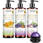 Pjordo Body Massage Oil for Massage Therapy Kit, Lilac, Lavender, Sore Muscle Arnica Oil with Massage Roller Ball, Relaxing Massage Oils for Pain Relief, Valentines Day Gifts for Him Her